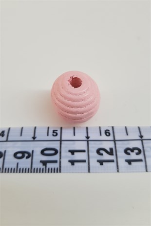 Silindir Çizgili Pembe Ahşap Boncuk