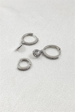Silver Renk Çoklu Zirkon Küpe