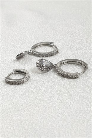 Silver Renk Çoklu Zirkon Küpe