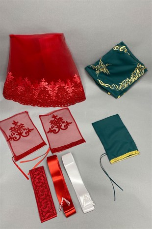 Simli Gelin Duvağı Nakışlı Damat Örtüsü Takı Kurdele Seti