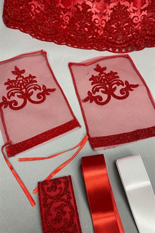 Simli Gelin Duvağı Nakışlı Damat Örtüsü Takı Kurdele Seti