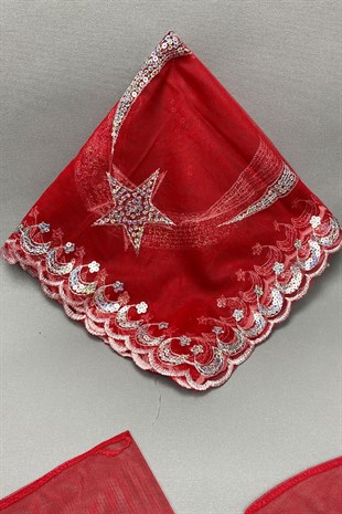 Simli Gelin Duvağı ve Ay Yıldızlı Damat Örtüsü Takı Kurdele Seti