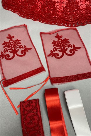 Simli Gelin Duvağı ve Ay Yıldızlı Damat Örtüsü Takı Kurdele Seti