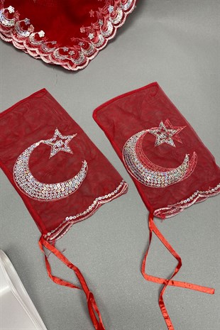 Simli Gelin Duvağı ve Ay Yıldızlı Damat Örtüsü Takı Kurdele Seti