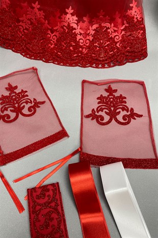 Simli Gelin Duvağı ve Biyeli Damat Örtüsü Takı Kurdele Seti