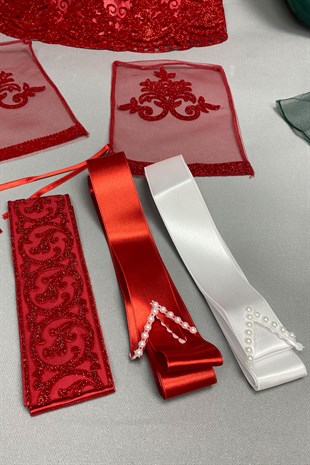 Simli Gelin Duvağı ve Biyeli Damat Örtüsü Takı Kurdele Seti