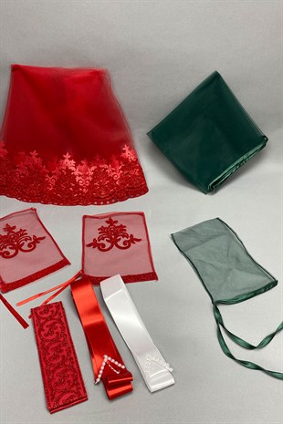 Simli Gelin Duvağı ve Biyeli Damat Örtüsü Takı Kurdele Seti