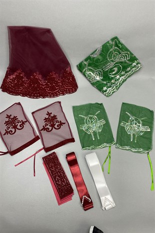 Simli Gelin Duvağı ve Damat Örtüsü Takı Kurdele Seti