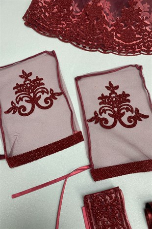 Simli Gelin Duvağı ve Damat Örtüsü Takı Kurdele Seti