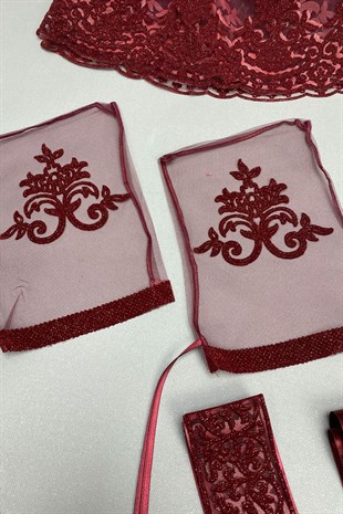 Simli Gelin Duvağı ve Damat Örtüsü Takı Kurdele Set