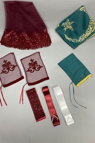 Simli Gelin Duvağı ve Nakışlı Damat Örtüsü Takı Kurdele Seti