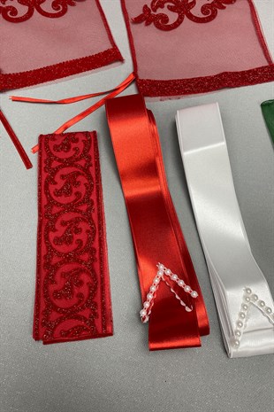 Simli Gelin Duvağı ve Yeşil Damat Örtüsü Takı Kurdele Seti