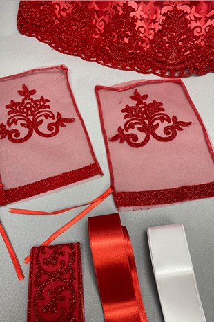 Simli Gelin Duvağı ve Yeşil Damat Örtüsü Takı Kurdele Seti