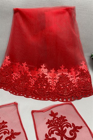 Simli Gelin Duvağı ve Yeşil Damat Örtüsü Takı Kurdele Seti