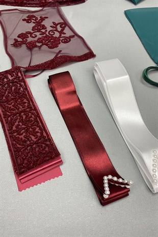 Simli Gelin Yüz Örtüsü ve Ay Yıldız Nakışlı Damat Örtüsü Takı Kurdelesi