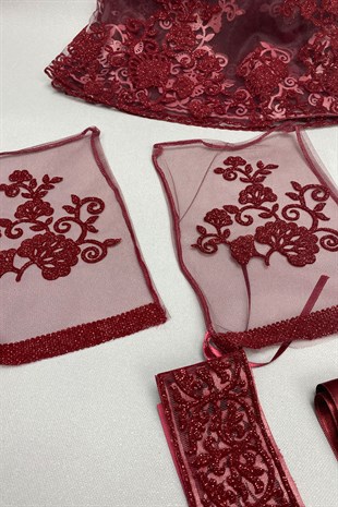 Simli Gelin Yüz Örtüsü ve Ay Yıldız Nakışlı Damat Örtüsü Takı Kurdelesi