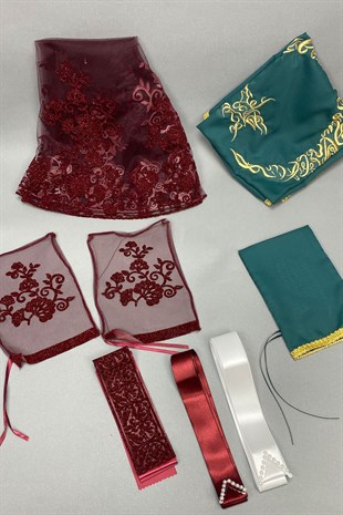 Simli Gelin Yüz Örtüsü ve Ay Yıldız Nakışlı Damat Örtüsü Takı Kurdelesi