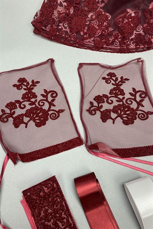 Simli Gelin Yüz Örtüsü ve Ay Yıldızlı Damat Örtüsü Takı Kurdelesi