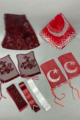 Simli Gelin Yüz Örtüsü ve Ay Yıldızlı Damat Örtüsü Takı Kurdelesi