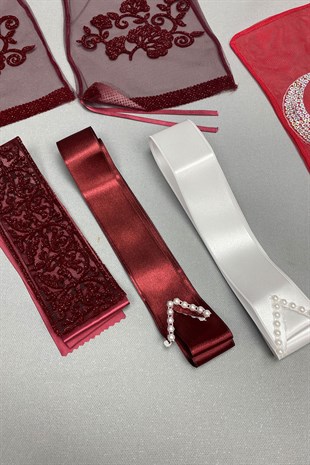 Simli Gelin Yüz Örtüsü ve Ay Yıldızlı Damat Örtüsü Takı Kurdelesi