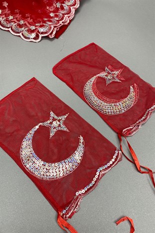 Simli Gelin Yüz Örtüsü ve Ay Yıldızlı Damat Örtüsü Takı Kurdelesi