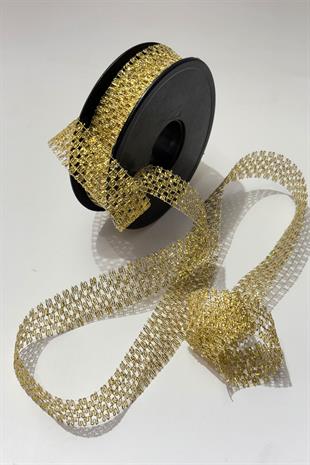 Simli Gold Şerit Kurdele Bohça Süsleme 2,5 cm 20 Metre