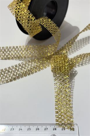 Simli Gold Şerit Kurdele Bohça Süsleme 2,5 cm 20 Metre