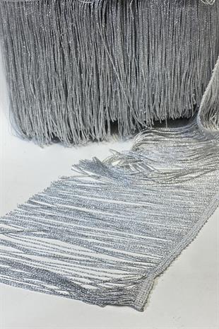 Simli Gümüş Saçak Püskül Şerit