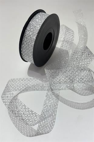 Glittery Silver Ribbon for Bundle Decoration, 2.5 cm, 20 Meters
