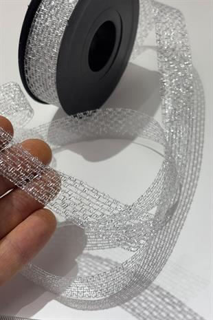 Glittery Silver Ribbon for Bundle Decoration, 2.5 cm, 20 Meters