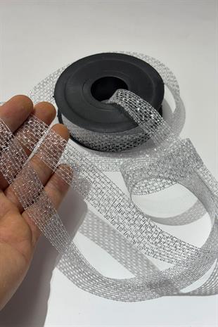 Glittery Silver Ribbon for Bundle Decoration, 2.5 cm, 20 Meters