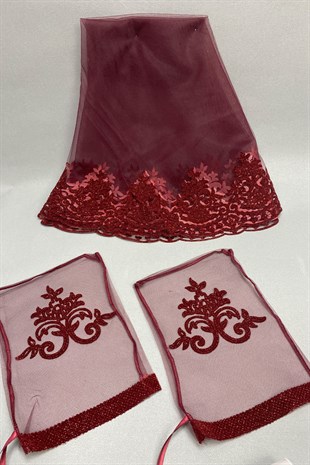 Simli Şal Desen Gelin Duvağı ve Takı Kurdele Seti