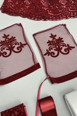 Simli Şal Desen Gelin Duvağı ve Takı Kurdele Seti