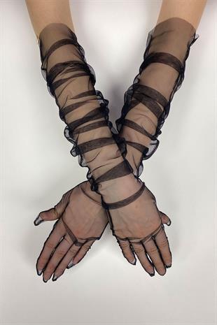 Siyah 10 Adet Gelin Eldiveni Tül Eldiven Nikah/Düğün/Parti Eldiveni