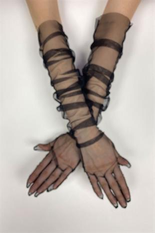 Siyah 10 Adet Gelin Eldiveni Tül Eldiven Nikah/Düğün/Parti Eldiveni