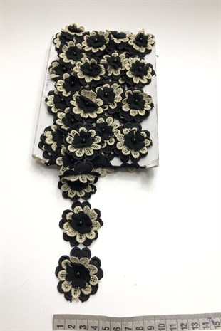 Siyah Gold 3 Boyutlu Çiçekli Şerit