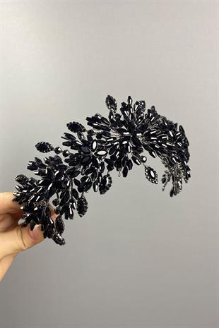 Black Arden Crystal Beaded Hair Band and Bridal Henna Crown