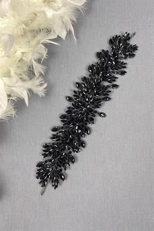 Siyah Arden Kristal Boncuklu Saç Bandı ve Gelin Kına Tacı