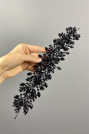 Black Arden Crystal Beaded Hair Band and Bridal Henna Crown