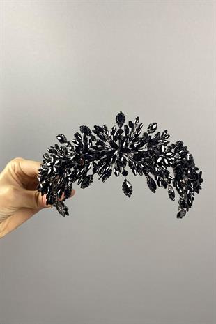 Black Arden Crystal Beaded Hair Band and Bridal Henna Crown