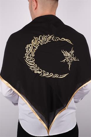 Siyah Ay Yıldız Gold Nakışlı Biyeli Damat Örtüsü