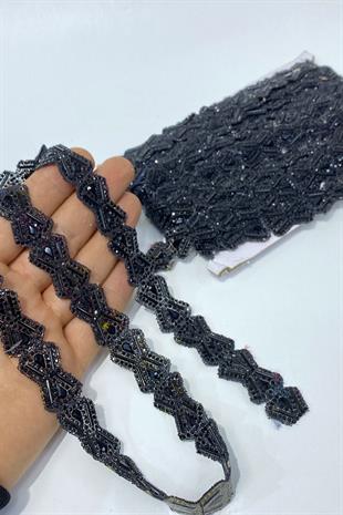 Siyah Baklava Desen Ütüyle Yapışan Şerit Aplik