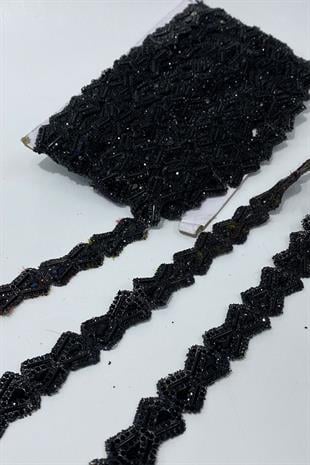 Siyah Baklava Desen Ütüyle Yapışan Şerit Aplik