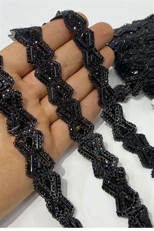 Siyah Baklava Desen Ütüyle Yapışan Şerit Aplik