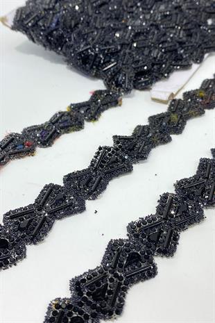 Siyah Baklava Desen Ütüyle Yapışan Şerit Aplik