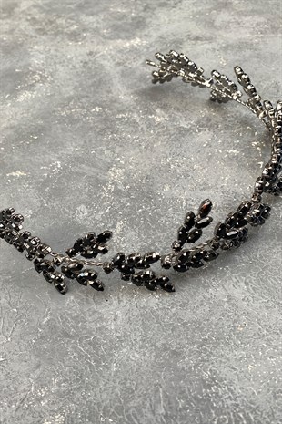 Black Beryl Leaf Motif Bridal Henna Crown Hair Accessory