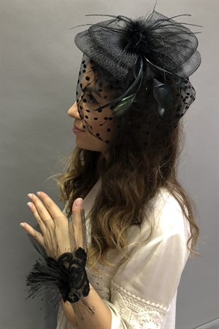 Black Wristband-Point Voile Wedding Cap Face Veils