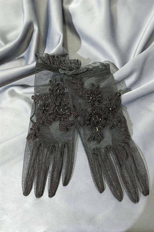 الجملة قفازات مطرزة باللون الأسود