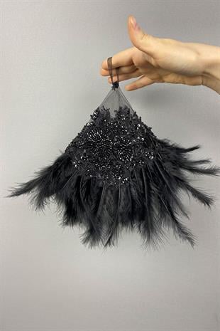 Black Bead Embroidered Vip Hairy Design Bridal Halay Handkerchief 1 Piece
