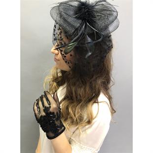 الجملة قفازات الزفاف السوداء مطرز Vualet قبعة